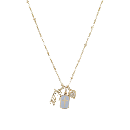 Women'S 14Kt Gold Flash Plated Cubic Zirconia "Faith" Charm Necklace, 18+2"