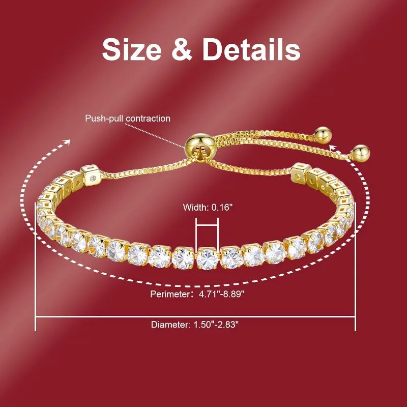 Tennis Bracelets for Women 18K Gold Plated 4Mm Zirconia Crystal Adjustable Silver Rose Gold Bracelets Gift Wedding Party Jewelry