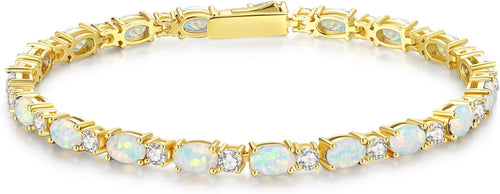 14K Gold Plated Silver Birthstone Tennis Bracelets for Women 7"