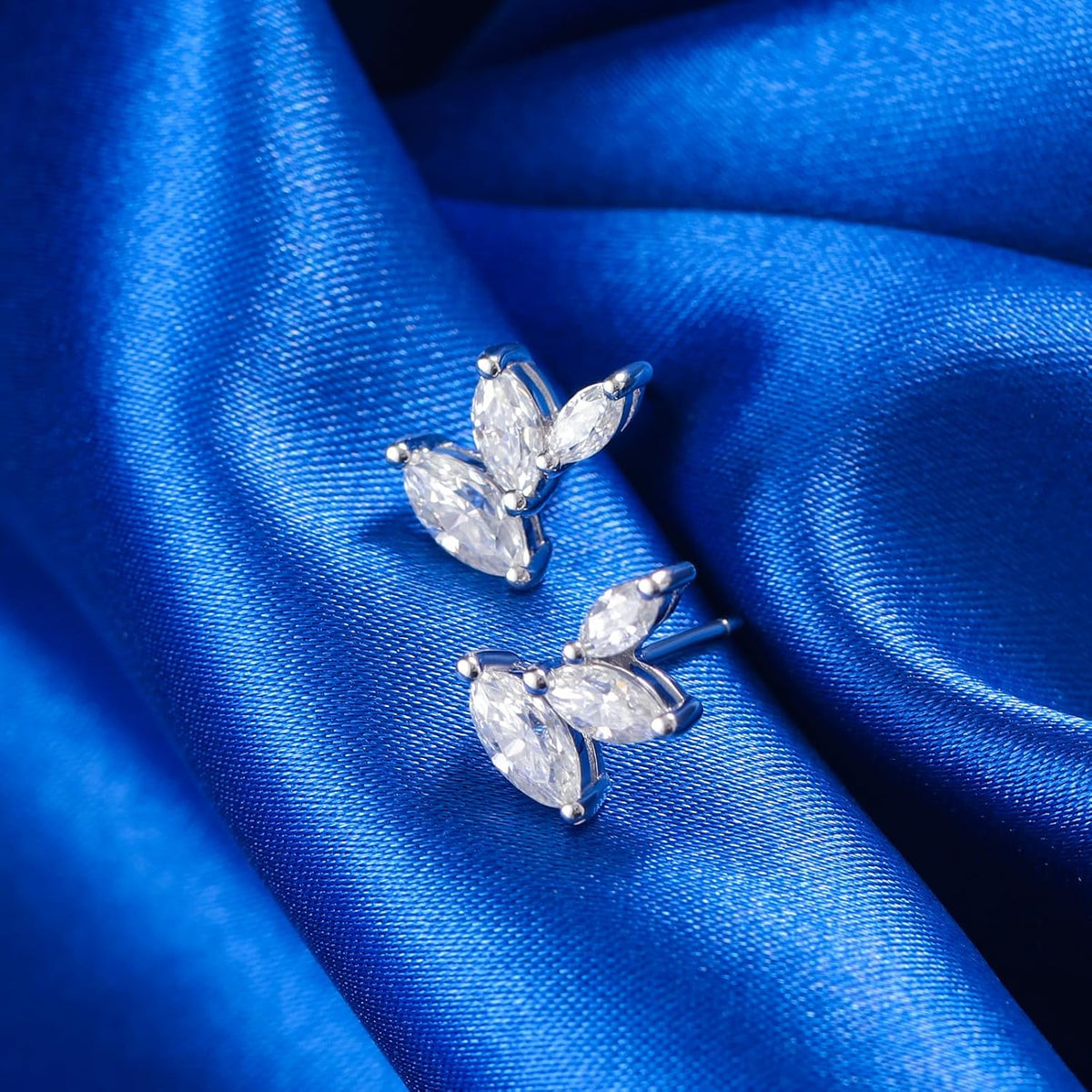 Marquise Moissanite Earrings Angel Wing Studs D Color VVS1 Clear Moissanite Earrings 18K Gold Plated S925 Sterling Silver Friction Back Stud Earrings for Women