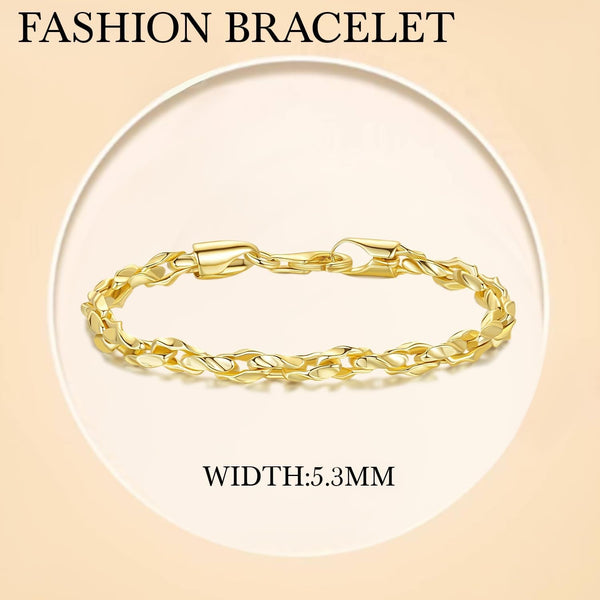 Gold Bracelets for Women 14K Gold Bracelet Dainty Bracelets for Womens Braided Chain Bracelet for Women Men 6.5/7/7.5/8/9In - KARMARKA