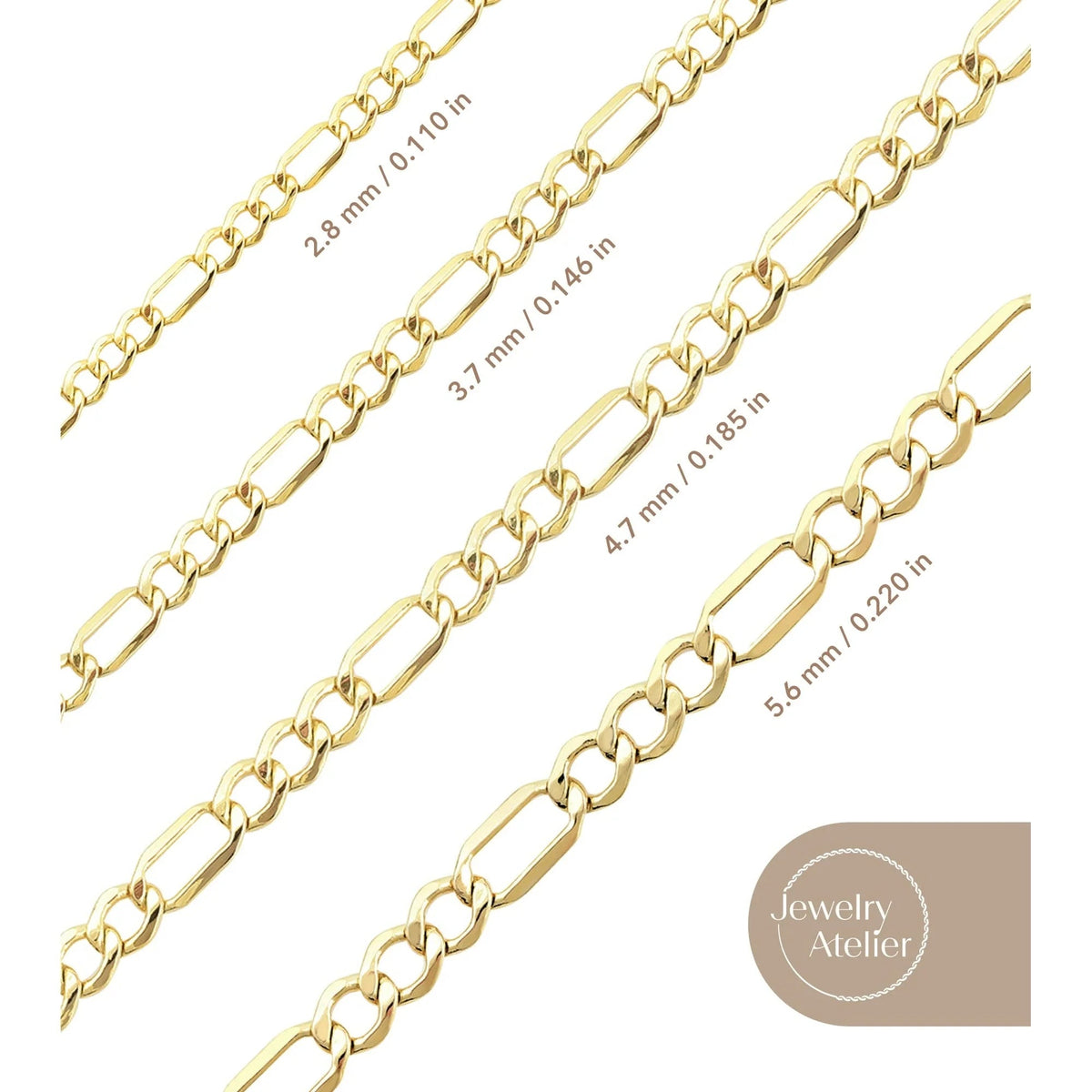 Gold Chain Necklace Collection - 14K Solid Yellow Gold Filled Figaro Chain Necklaces for Women and Men with Different Sizes (2.8Mm, 3.7Mm, 4.7Mm, 5.6Mm) - KARMARKA