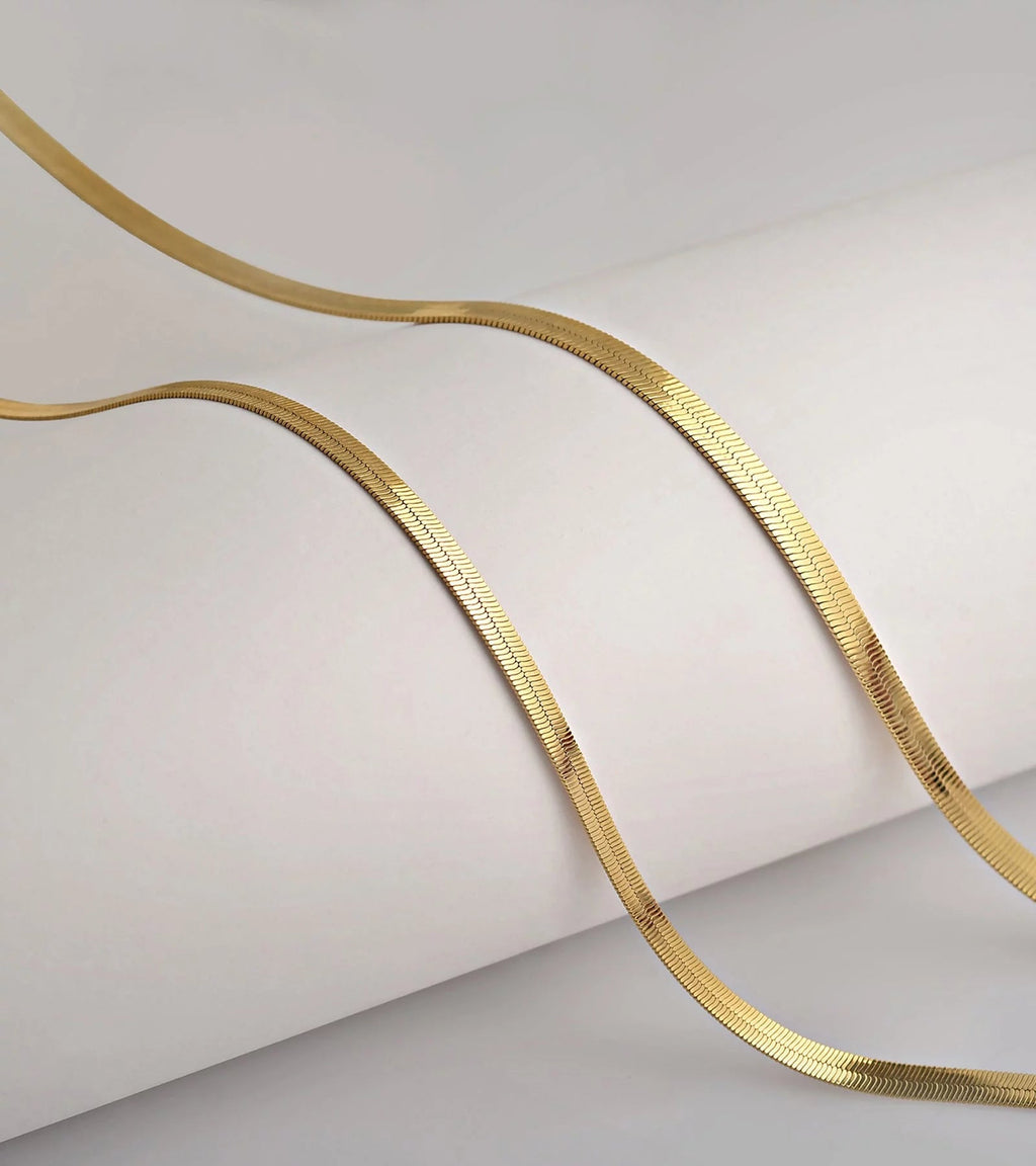 Gold Chain Necklace Collection - 14K Solid Yellow Gold Filled Herringbone/Snake Chain Necklaces for Women and Men with Different Sizes (3.2Mm or 4.0Mm) - KARMARKA