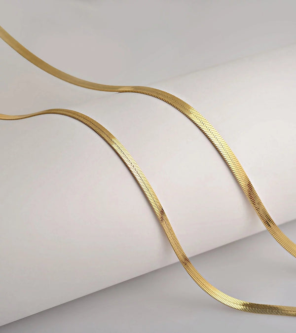 Gold Chain Necklace Collection - 14K Solid Yellow Gold Filled Herringbone/Snake Chain Necklaces for Women and Men with Different Sizes (3.2Mm or 4.0Mm) - KARMARKA