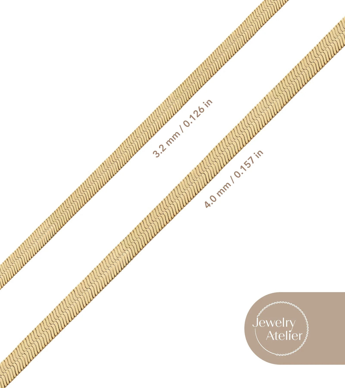 Gold Chain Necklace Collection - 14K Solid Yellow Gold Filled Herringbone/Snake Chain Necklaces for Women and Men with Different Sizes (3.2Mm or 4.0Mm) - KARMARKA