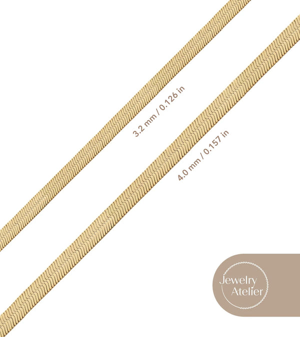 Gold Chain Necklace Collection - 14K Solid Yellow Gold Filled Herringbone/Snake Chain Necklaces for Women and Men with Different Sizes (3.2Mm or 4.0Mm) - KARMARKA