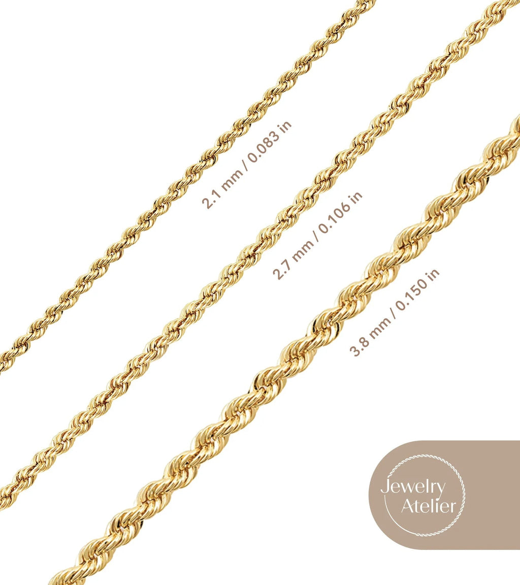 Gold Chain Necklace Collection - 14K Solid Yellow Gold Filled Rope Chain Necklaces for Women and Men with Different Sizes (2.1Mm, 2.7Mm, or 3.8Mm) - KARMARKA