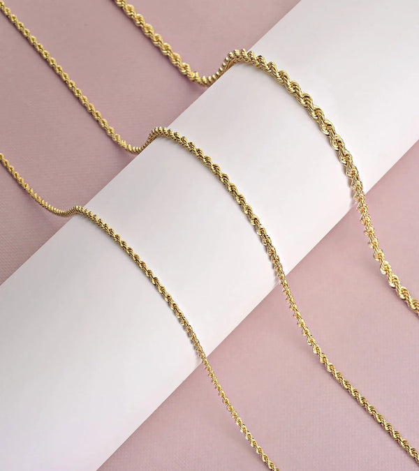 Gold Chain Necklace Collection - 14K Solid Yellow Gold Filled Rope Chain Necklaces for Women and Men with Different Sizes (2.1Mm, 2.7Mm, or 3.8Mm) - KARMARKA
