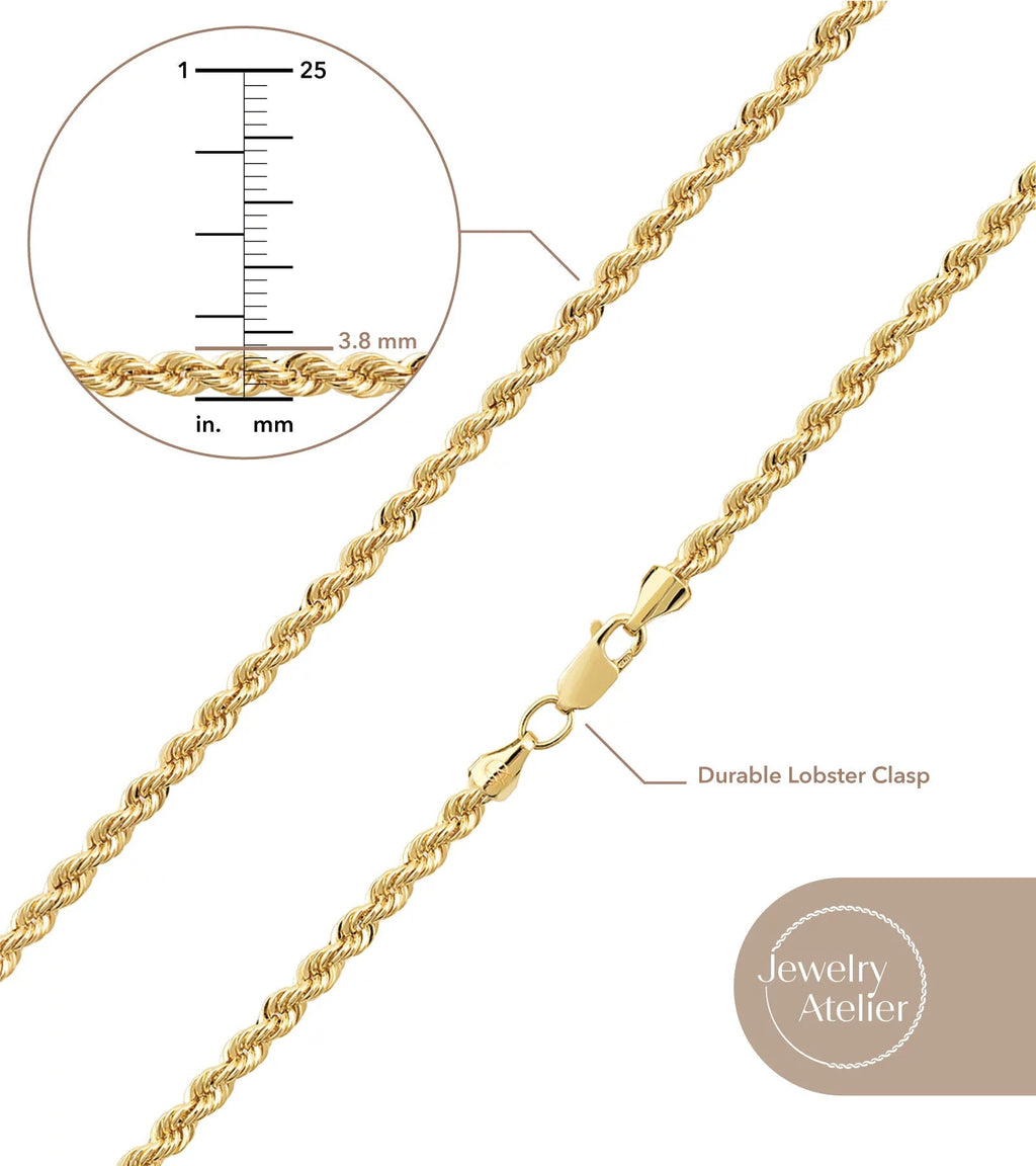 Gold Chain Necklace Collection - 14K Solid Yellow Gold Filled Rope Chain Necklaces for Women and Men with Different Sizes (2.1Mm, 2.7Mm, or 3.8Mm) - KARMARKA