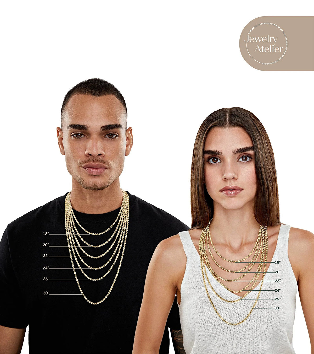 Gold Chain Necklace Collection - 14K Solid Yellow Gold Filled Rope Chain Necklaces for Women and Men with Different Sizes (2.1Mm, 2.7Mm, or 3.8Mm) - KARMARKA
