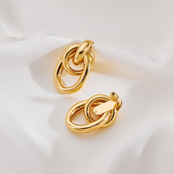 Gold Chunky Earrings for Women Geometric Knot Link Drop Dangle Earrings 14K Gold Plated Statement Earrings Trendy Gold Jewelry - KARMARKA