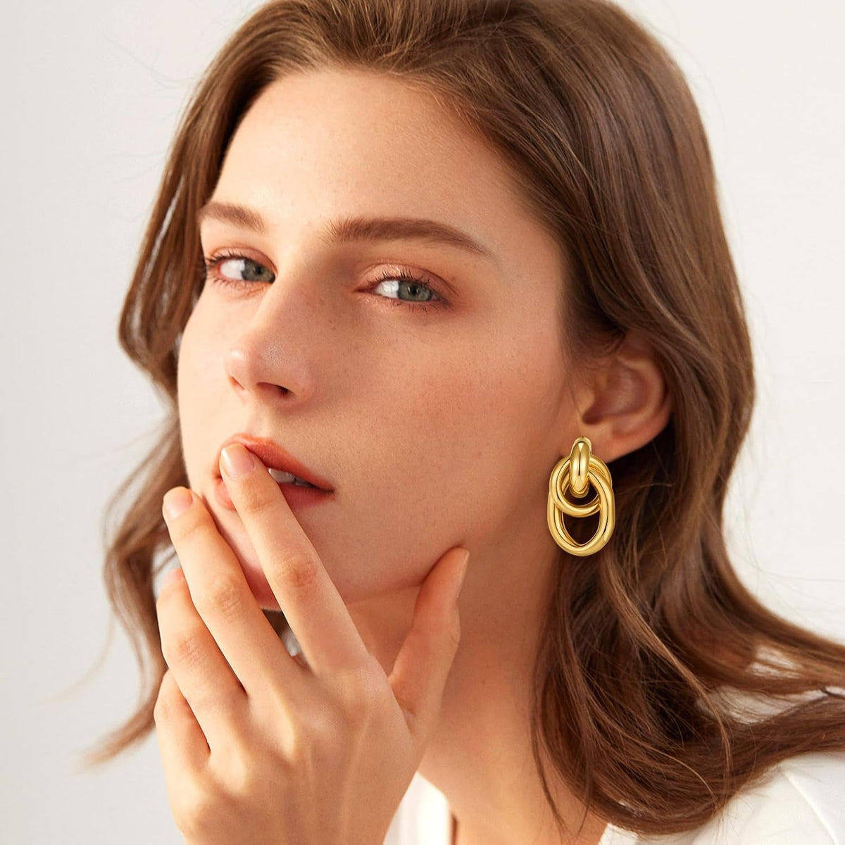 Gold Chunky Earrings for Women Geometric Knot Link Drop Dangle Earrings 14K Gold Plated Statement Earrings Trendy Gold Jewelry - KARMARKA