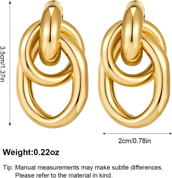 Gold Chunky Earrings for Women Geometric Knot Link Drop Dangle Earrings 14K Gold Plated Statement Earrings Trendy Gold Jewelry - KARMARKA