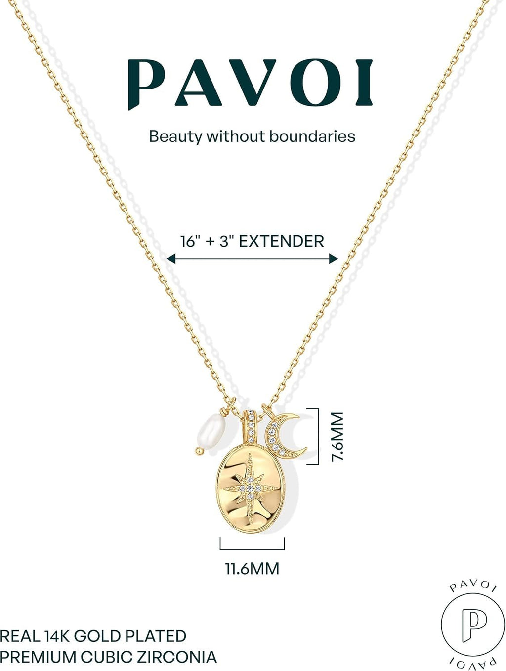 Gold Compass Moon & Pearl Pendant Necklace for Women – Celestial CZ Statement Jewelry - KARMARKA