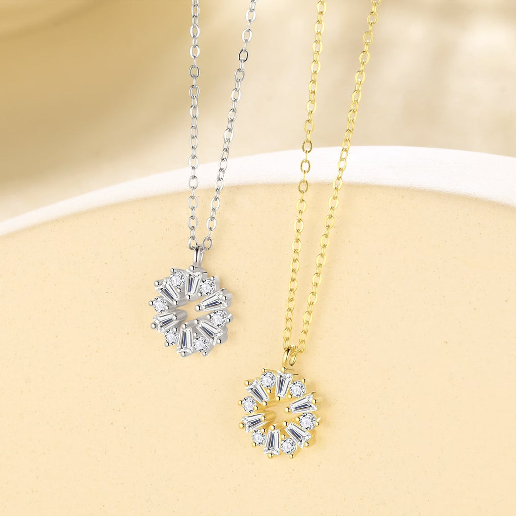 Gold Cute Necklace,Sterling Silver Dainty round CZ Pendant Necklaces for Women - KARMARKA