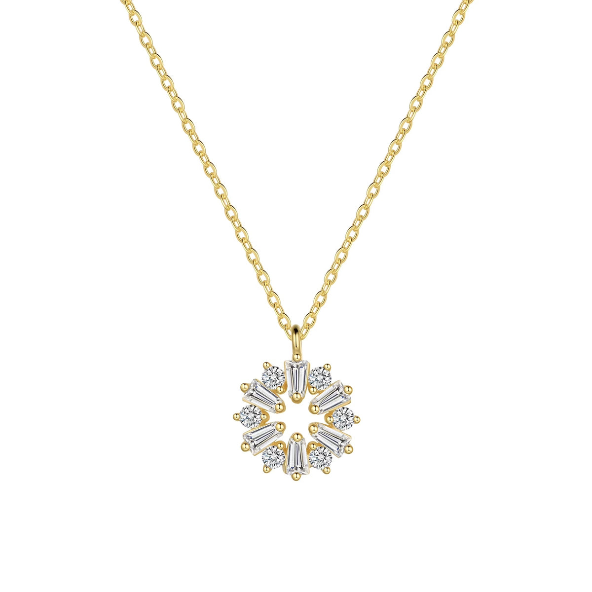 Gold Cute Necklace,Sterling Silver Dainty round CZ Pendant Necklaces for Women - KARMARKA Main image