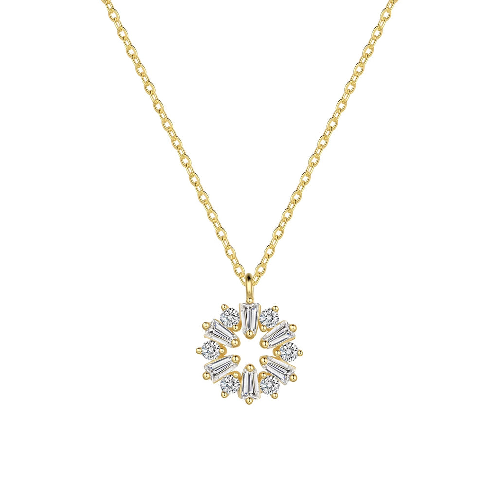 Gold Cute Necklace,Sterling Silver Dainty round CZ Pendant Necklaces for Women - KARMARKA