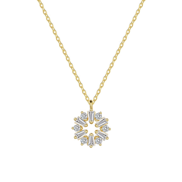 Gold Cute Necklace,Sterling Silver Dainty round CZ Pendant Necklaces for Women - KARMARKA