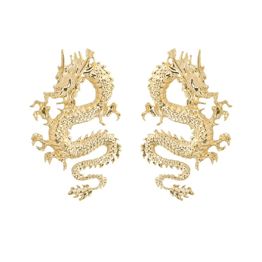 Gold Dragon Stud Earrings for Women – Detailed Asian Dragon Statement Earrings - KARMARKA