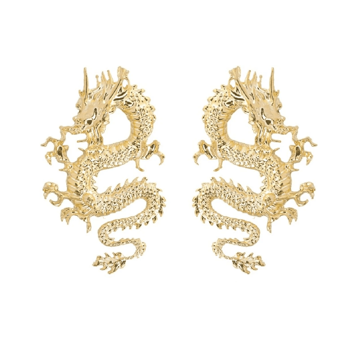 Gold Dragon Stud Earrings for Women – Detailed Asian Dragon Statement Earrings - KARMARKA