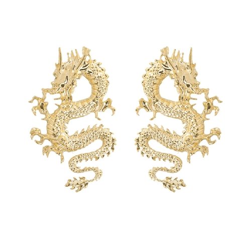 Gold Dragon Stud Earrings for Women – Detailed Asian Dragon Statement Earrings - KARMARKA