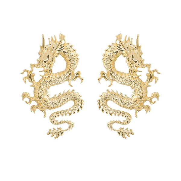 Gold Dragon Stud Earrings for Women – Detailed Asian Dragon Statement Earrings - KARMARKA