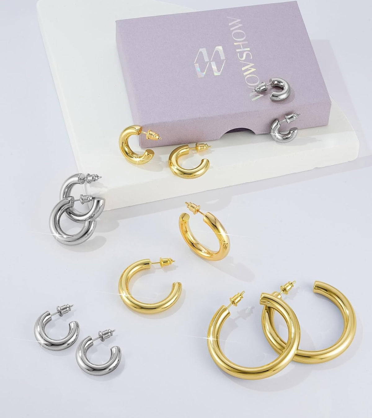 Gold Hoop Earrings, 14K Gold Plated Chunky Small Hoop Earrings for Women Lightweight Jewelry Gifts 14/20/30/35/45MM - KARMARKA