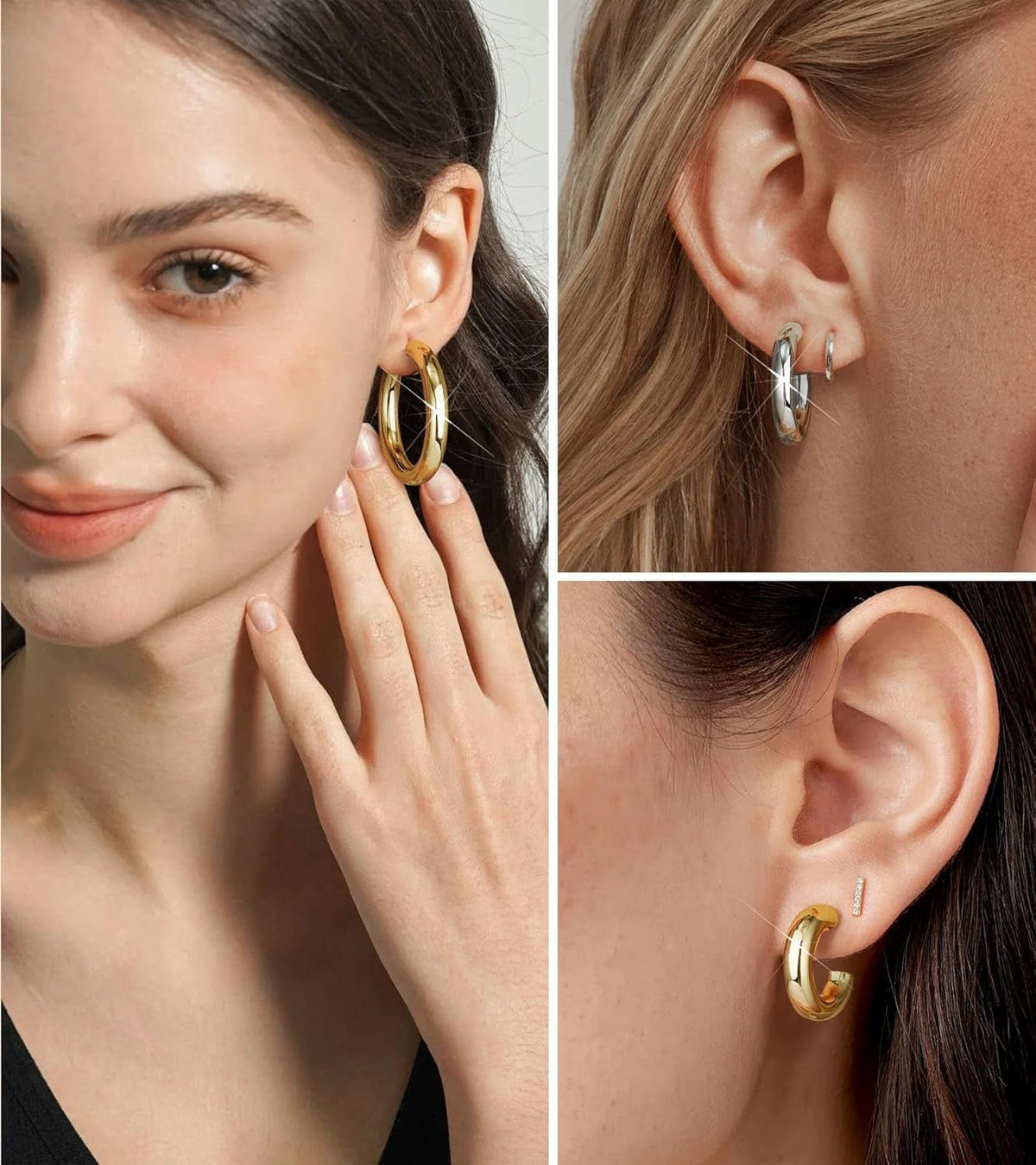 Gold Hoop Earrings, 14K Gold Plated Chunky Small Hoop Earrings for Women Lightweight Jewelry Gifts 14/20/30/35/45MM - KARMARKA