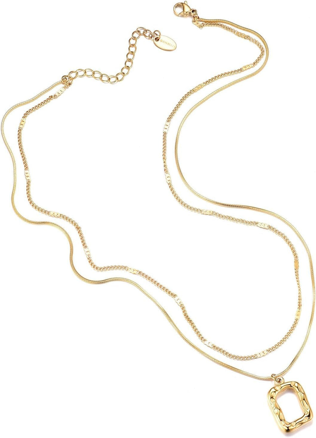 Gold Layered Necklace for Women Trendy Jewelry 14K Real Gold Plated Chunky Chain Stackable Necklaces Dainty Choker Necklaces Rectangle Square Pendant - KARMARKA