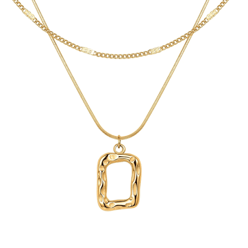 Gold Layered Necklace for Women Trendy Jewelry 14K Real Gold Plated Chunky Chain Stackable Necklaces Dainty Choker Necklaces Rectangle Square Pendant - KARMARKA