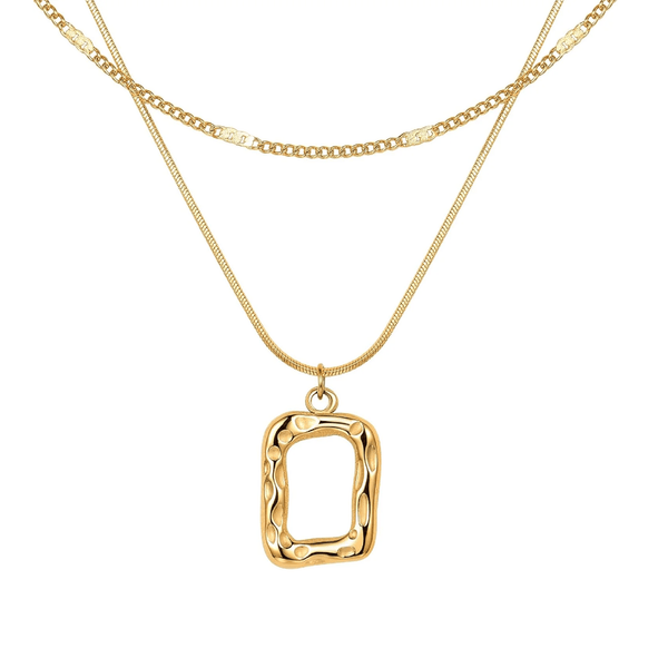 Gold Layered Necklace for Women Trendy Jewelry 14K Real Gold Plated Chunky Chain Stackable Necklaces Dainty Choker Necklaces Rectangle Square Pendant - KARMARKA