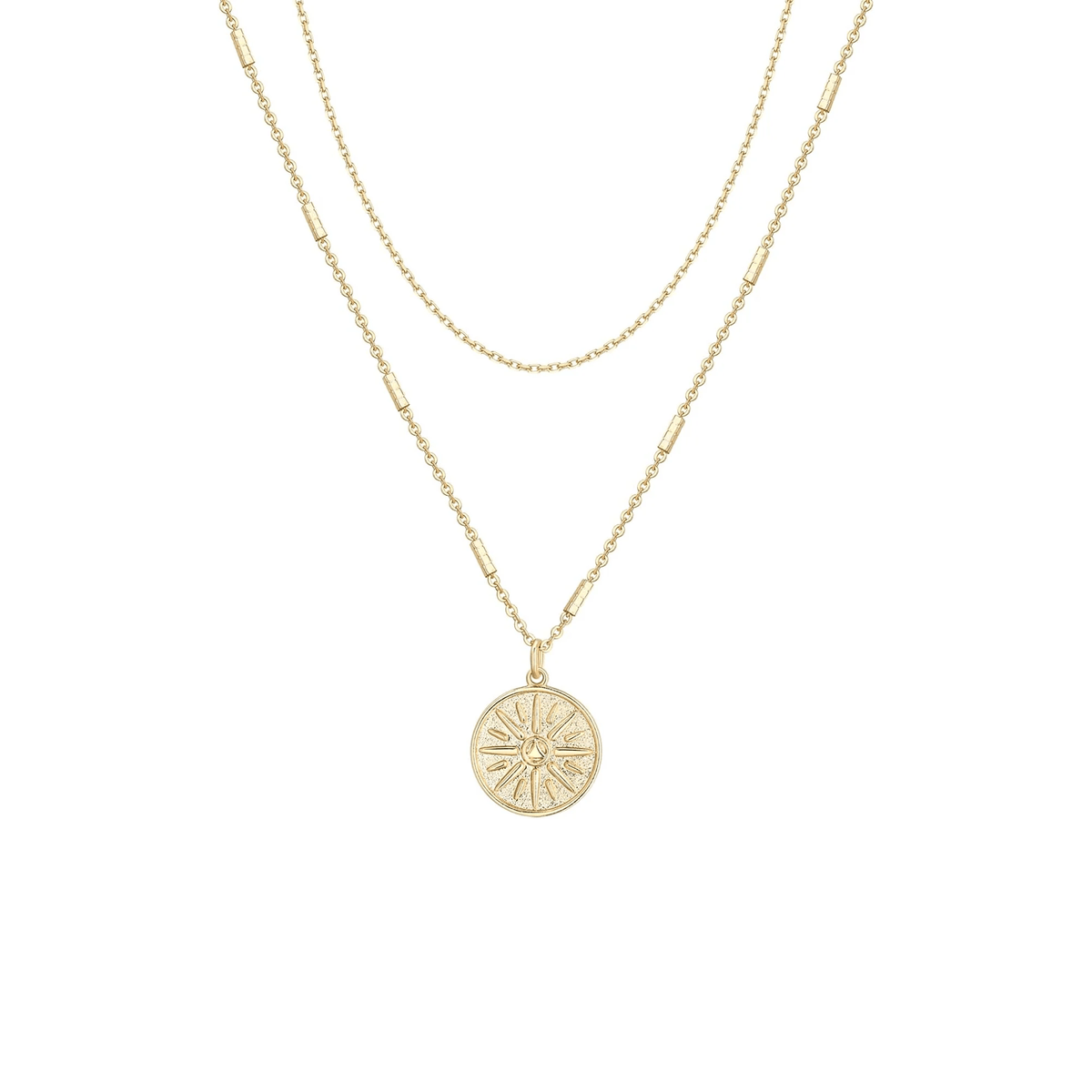 Gold Sun Pendant Double-Layer Necklace - KARMARKA Main image