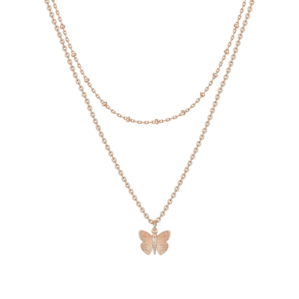 Gold-Tone Butterfly Layered Necklace for Women – Dainty Double Chain Pendant Jewelry - KARMARKA Main image