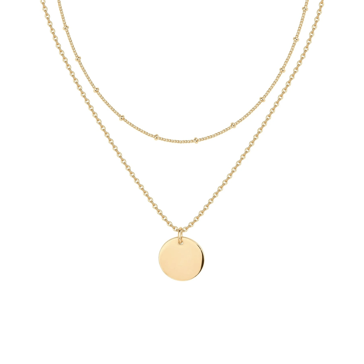 Gold-Tone Coin Pendant Layered Necklace for Women – Dainty Double Chain Jewelry - KARMARKA Main image
