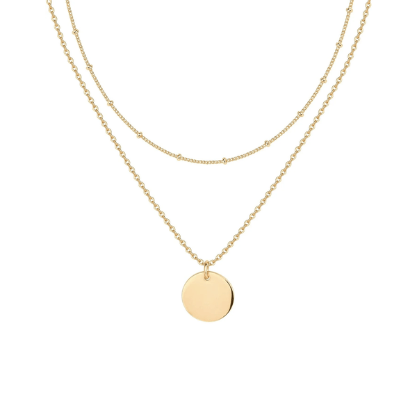 Gold-Tone Coin Pendant Layered Necklace for Women – Dainty Double Chain Jewelry - KARMARKA
