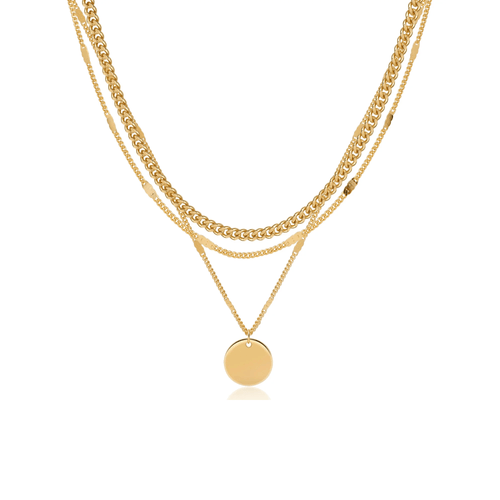 Gold-Tone Layered Coin Pendant Necklace for Women – Dainty Multi-Layer Chain Jewelry - KARMARKA