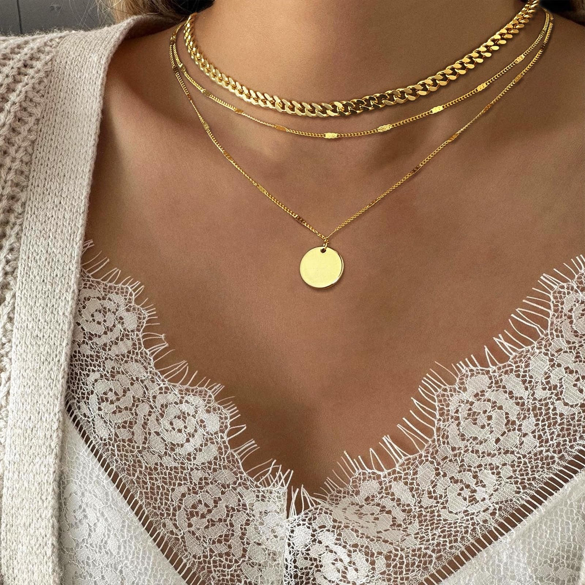 Gold-Tone Layered Coin Pendant Necklace for Women – Dainty Multi-Layer Chain Jewelry - KARMARKA