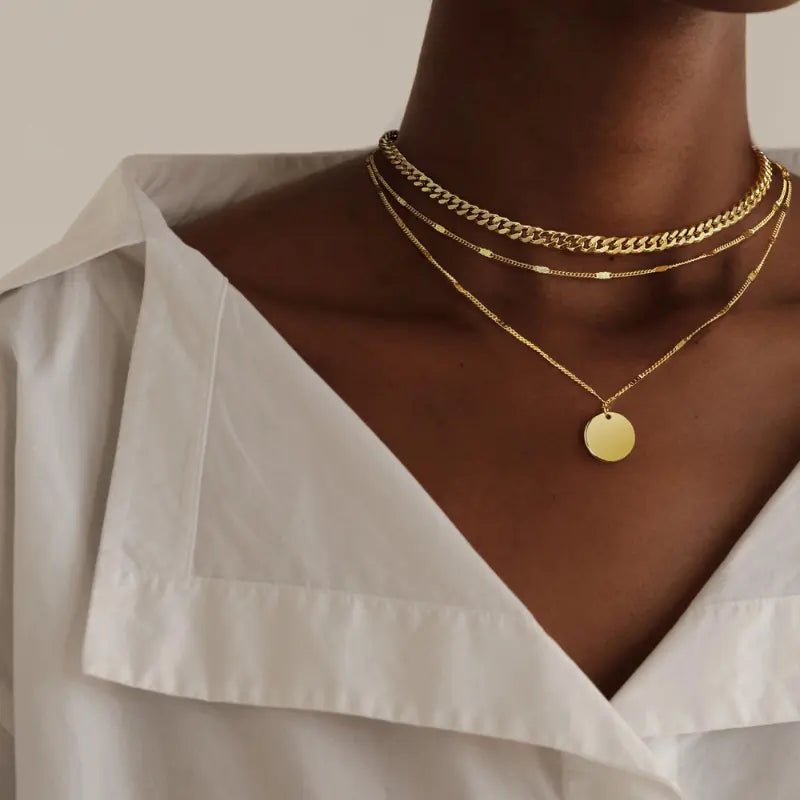 Gold-Tone Layered Coin Pendant Necklace for Women – Dainty Multi-Layer Chain Jewelry - KARMARKA
