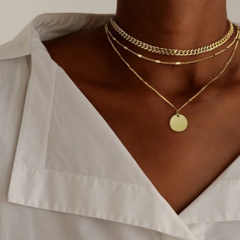 Gold-Tone Layered Coin Pendant Necklace for Women – Dainty Multi-Layer Chain Jewelry - KARMARKA