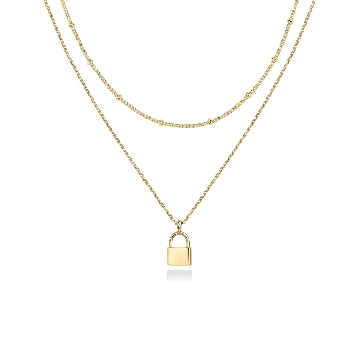 Gold-Tone Lock Pendant Layered Necklace for Women – Dainty Double Chain Jewelry - KARMARKA