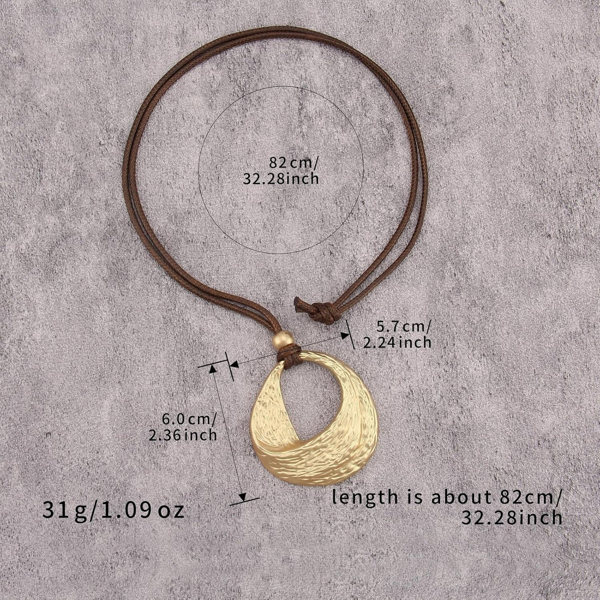 Gold-Tone Textured Circle Pendant Necklace for Women – Boho Leather Cord Statement Jewelry - KARMARKA