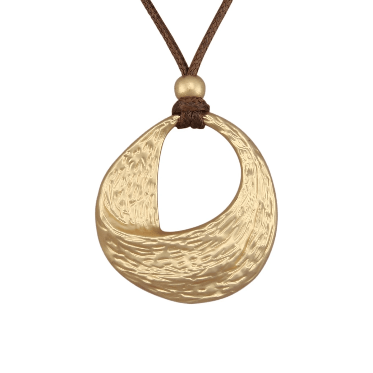 Gold-Tone Textured Circle Pendant Necklace for Women – Boho Leather Cord Statement Jewelry - KARMARKA