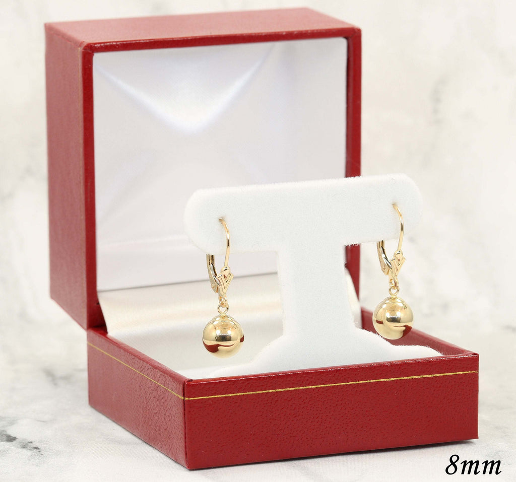 14K Gold Ball Drop Dangle Earrings with Lever-Backs, 14K Yellow Gold and 14K White Gold, Designed in New York City, by TILO Jewelry