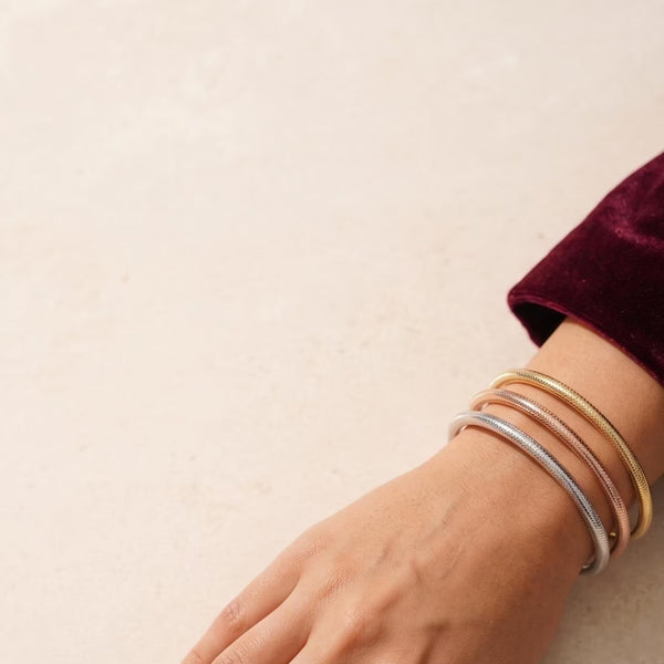 14K Solid Gold Snake Chain Flexible Bangle Bracelet | Stackable Minimalist Everyday Wear