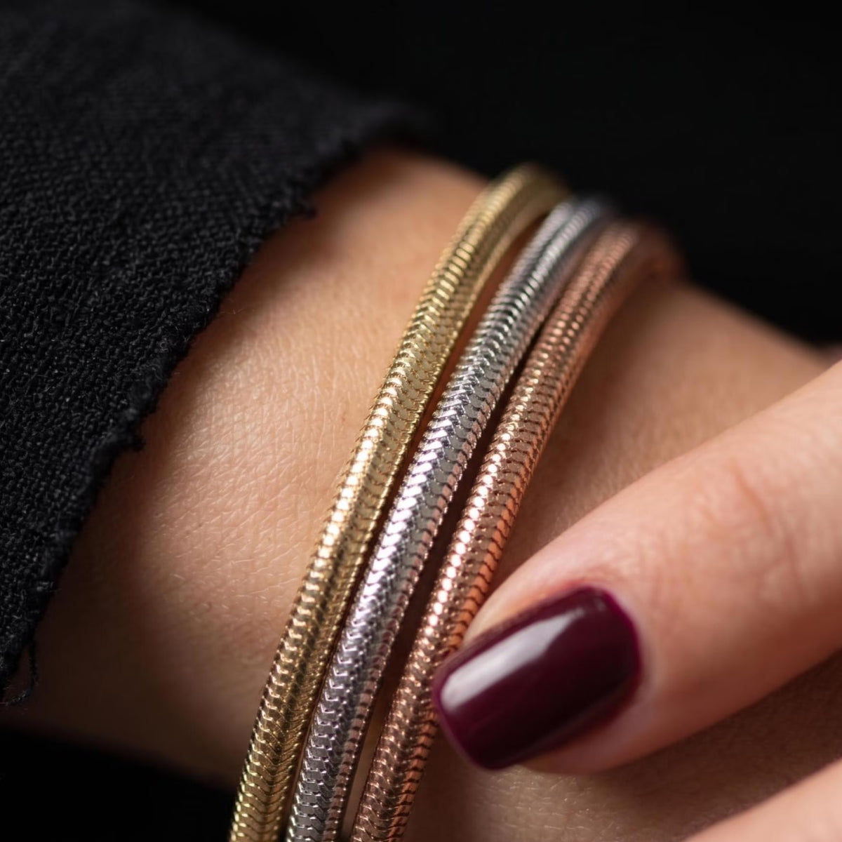 14K Solid Gold Snake Chain Flexible Bangle Bracelet | Stackable Minimalist Everyday Wear