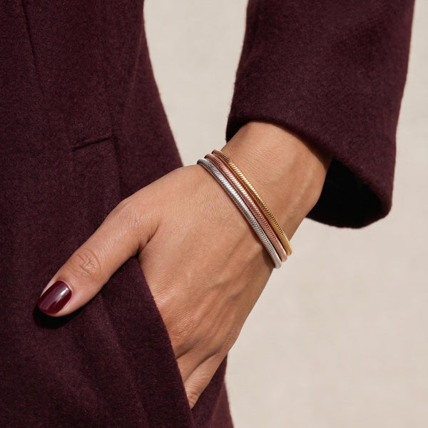 14K Solid Gold Snake Chain Flexible Bangle Bracelet | Stackable Minimalist Everyday Wear