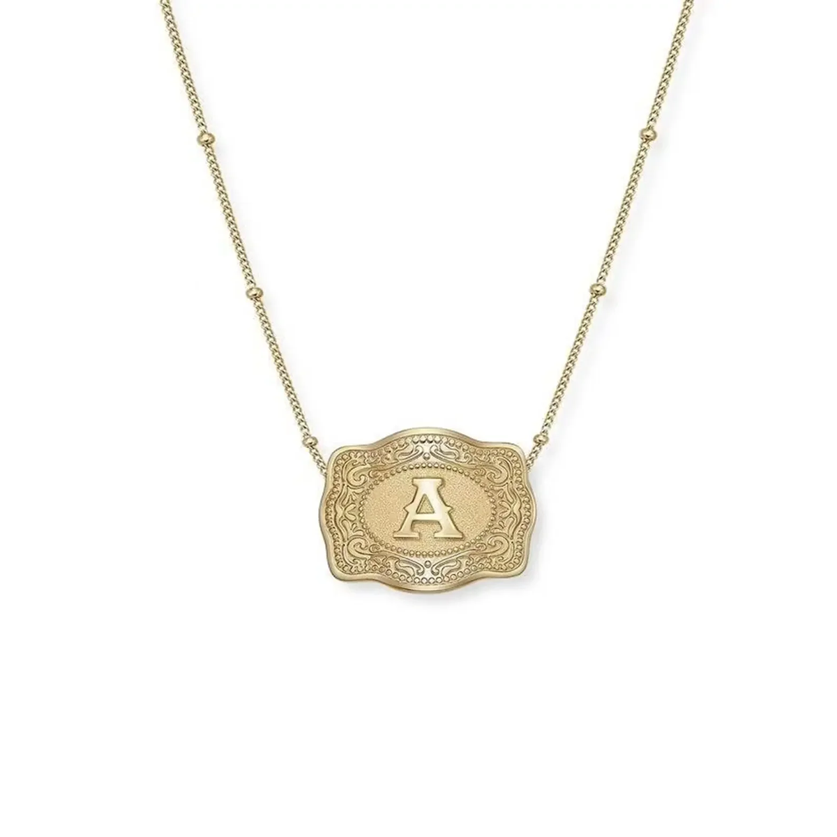 Women'S Vintage Initial Necklace Elegant Adjustable Square Letter Pendant on a Beaded Chain a Perfect Christmas or Valentine'S Day Gift for Her Main image