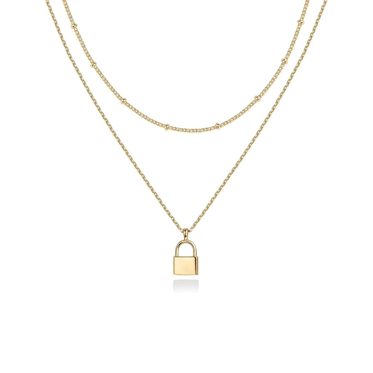 Gold-Tone Lock Pendant Layered Necklace for Women – Dainty Double Chain Jewelry Main image