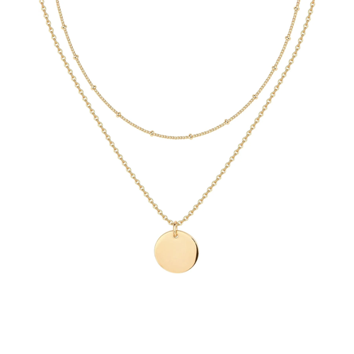 Gold-Tone Coin Pendant Layered Necklace for Women – Dainty Double Chain Jewelry