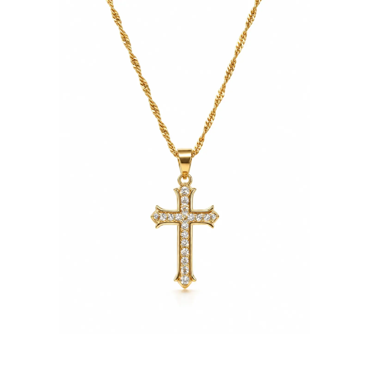 Gold Full Pave Cross Necklace – Twisted Rope Chain, Elegant Style Main image